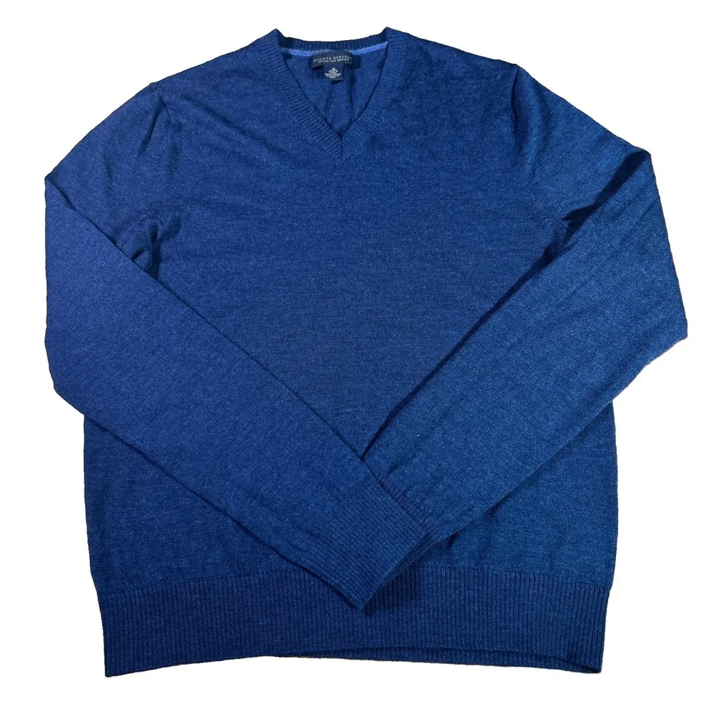 Banana Republic Sweater Men's M Blue Extra Fine Merino Wool V Neck Pullover